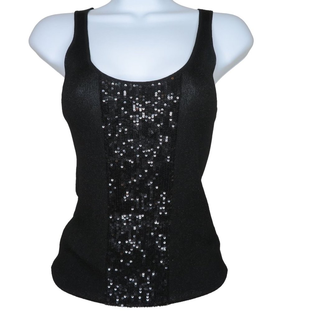 Vintage 90s IISLI New York Womens Knit Tank Top S Black Sleeveless Sequenced